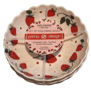 Dinner Bowls Prima Design Strawberry Melamine Set of 4 New